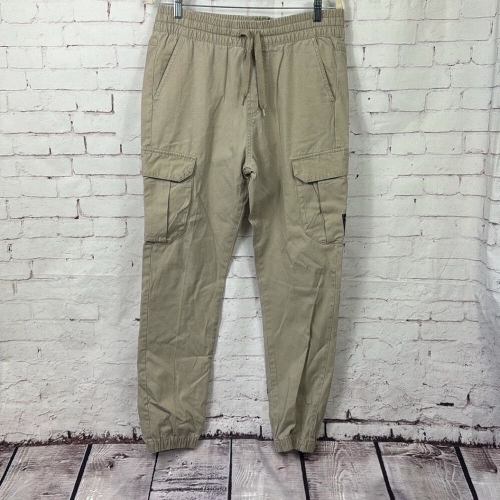 Adidas Pants Mens 30 Jogger Cargo Tapered Leg Pull On Drawstring Pocket Beige